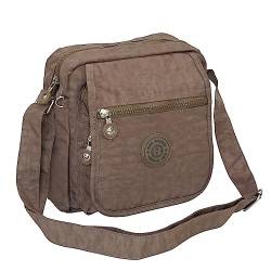 Kleine leichte Umhängetasche Damen-Handtasche für Reise Sport & Freizeit - Crinkle Nylon (Braun) von ZMOKA