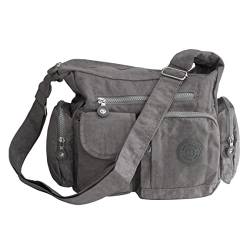 Umhängetasche Schultertasche Tasche Freizeit Sport Schule Nylon Bodybag Citytasche (Grau) von ZMOKA