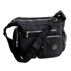 Umhängetasche Schultertasche Tasche Freizeit Sport Schule Nylon Bodybag Citytasche (Schwarz) von ZMOKA