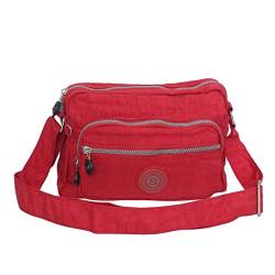 kleine Umhängetasche Schultertasche Tasche Freizeit Citytasche Robustes Crinkle Nylon - (Rot) von ZMOKA