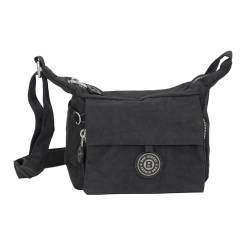 kleine leichte Bag Street Umhängetasche Messengertasche Handtasche - Robustes Crinkle Nylon (Schwarz) von ZMOKA