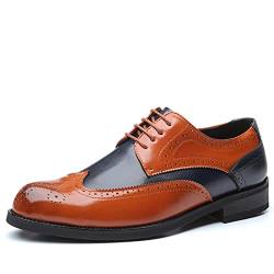 ZNMDOK Einzelzeit Formale Schuhe for Männer schnüren Sich Zwei Ton Brogue Geprägte Flügelspitze Derby Schuhe Pu. Leder Anti-Rutsch-Low-Top-Block-Ferse-Prom Sehr beliebt bei Jungen Menschen von ZNMDOK