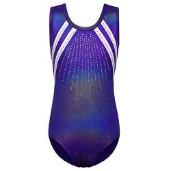 ZNYUNE Gymnastikanzug für Mädchen, einteilig, bunt glitzernd, Tanzen, Ballett, Gymnastik, Sport, Farbe B279 Farbverlauf-Blau, Dunkelviolett 10A von ZNYUNE