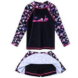 ZNYUNE Mädchen 2-Teilige Badebekleidung Kinder Zweiteiliger Schwimmanzug Stoffdruck Badeanzug Lange Ärmel + Rock-Shorts S379 BlackCocoTree 10A von ZNYUNE