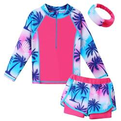 ZNYUNE Mädchen 2-Teilige Badebekleidung Kinder Zweiteiliger Schwimmanzug Stoffdruck Badeanzug Lange Ärmel + Rock-Shorts S441 PinkCocoTree 6A von ZNYUNE