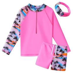 ZNYUNE Mädchen 2-Teilige Badebekleidung Kinder Zweiteiliger Schwimmanzug Stoffdruck Badeanzug Lange Ärmel + Rock-Shorts S443 PinkCocoTree 8A von ZNYUNE