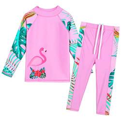 ZNYUNE Mädchen Zweiteiliger Badeanzug Stoffdruck Kinder Badebekleidung Lange Ärmel + Hosen Schwimmanzug 301 FlamingoPink 8A von ZNYUNE