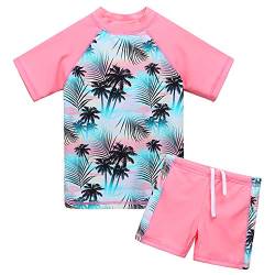 ZNYUNE Mädchen Zweiteiliger Badeanzug Stoffdruck Kinder Schwimmanzug Badehose Badebekleidung UV-Schutz 50+ Badeset Rash Guards Bademode S200 CocoTree 12A von ZNYUNE