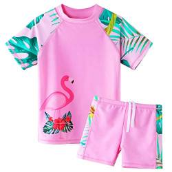 ZNYUNE Mädchen Zweiteiliger Badeanzug Stoffdruck Kinder Schwimmanzug Badehose Badebekleidung UV-Schutz 50+ Badeset Rash Guards Bademode S324 FlamingoPink 6A von ZNYUNE