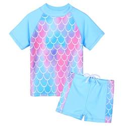 ZNYUNE Mädchen Zweiteiliger Badeanzug Stoffdruck Kinder Schwimmanzug Badehose Badebekleidung UV-Schutz 50+ Badeset Rash Guards Bademode S342 ScaleBlue 10A von ZNYUNE