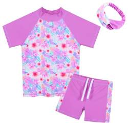 ZNYUNE Mädchen Zweiteiliger Badeanzug Stoffdruck Kinder Schwimmanzug Kurzen Ärmeln + Shorts Badebekleidung S420 PinkFlower 10A von ZNYUNE