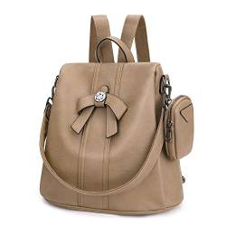 ZOCAI Rucksack Damen Leder Elegant Tasche Anti Diebstahl Daypack Reiserucksack Umhängetaschen Tagesrucksack Rucksäcke Henkeltasche 2 Set (Khaki) von ZOCAI