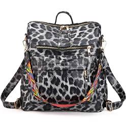 ZOCILOR Damen Mode Rucksack Handtasche Vielseitiges Design Wandlungsfähige Umhängetasche und Schultertasche aus PU-Leder Reisetasche (Grauer Leopard) von ZOCILOR