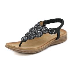 ZOEASHLEY Sandalen Damen Strass Flache Sandaletten Sommer Offene Zehe Zehentrenner Bohemian Flip Flops Schwarz27 40 EU von ZOEASHLEY