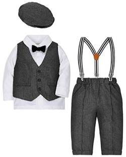 ZOEREA 4tlg Baby Jungen Bekleidungssets Hemd + Hose + Weste + Hut Fliege Krawatte Kinder Anzug Gentleman Festliche Hochzeit Langarm Body für Frühling Herbst von ZOEREA