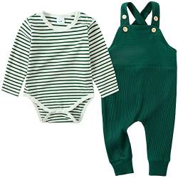 ZOEREA Baby Jungen Bekleidungssets Baby Neugeborenes Outfits Set Kleidung Baumwolle Langarm Streifen Strampler + Latzhose Hose Grün,12-18 Monate von ZOEREA
