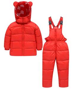 ZOEREA Baby Mädchen Schneeanzug Jungen Daunenanzug mit Kaputze Daunenjacke + Daunenhose 2tlg Süß Kinderskianzug Winter Outfit Sets 1-6 Jaher Rot, 2-3 Jahre von ZOEREA