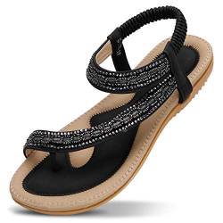 ZOEREA Damen Sandalen Flach Sommerschuhe PU Leder Bohemia Flach Sandalen Zehentrenner von ZOEREA