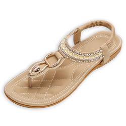 ZOEREA Flache Sandalen Damen Sommer Bohemian Sandalette Stand Zehentrenner Beach Sandaletten Flip Flops Stil A Beige,40 EU von ZOEREA