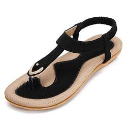 ZOEREA Flache Sandalen Damen Sommer Bohemian Sandalette Stand Zehentrenner Beach Sandaletten Flip Flops Stil B Schwarz,42 EU von ZOEREA