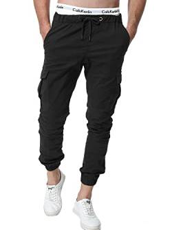 ZOEREA Herren Hosen Jogginghose Slim Fit Casual Chino Cargo Jogger Stretch Sporthose mit Taschen Streetwear Freizeithose Schwarz(Verbesserte Version),L von ZOEREA