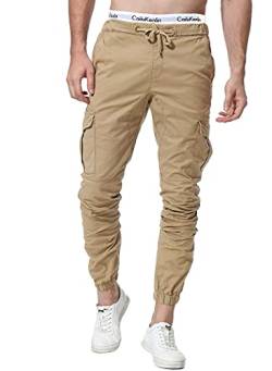 ZOEREA Jogger Cargo Herren Chino Jeans Hose Elastische Taille Gürtel mit Taschen, Braun(verbesserte Version), XL von ZOEREA