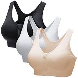 ZOEREA Sports BH Damen Push Up Zip Front Impact Yoga Bra (M, Schwarz+Weiß+Beige) von ZOEREA