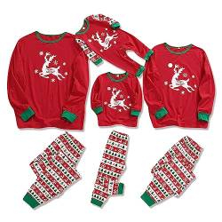 ZOEREA Weihnachten Familie Pyjama Set Outfit Set Lange Ärmel T-Shirt + Plaid Lange Hosen Nachtwäsche mit Hirsch Gedruckt für Papa Mama Kinder BabyRot Kariert, L-Herren von ZOEREA