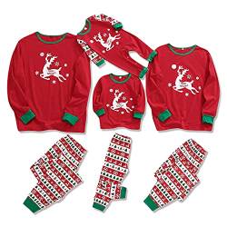 ZOEREA Weihnachten Familie Pyjama Set Outfit Set Lange Ärmel T-Shirt + Plaid Lange Hosen Nachtwäsche mit Hirsch Gedruckt für Papa Mama Kinder BabyRot Kariert, S-Damen von ZOEREA