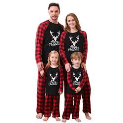 ZOEREA Weihnachten Familie Schlafanzug Outfit Elch Rotes Kariertes Nachtwäsche Herren Damen Kiner Baby Lang Pyjamas Set Unisex Kinder 2-3 Jahre von ZOEREA