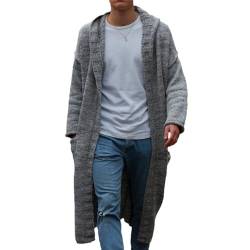 ZOIKOM Strickjacke Herren Lang Casual Einfarbig Gestrickter Mantel Herren Regular Fit Mit Kapuze Trend Sweater Jacke Herren All-Match Mode Einfachheit Kaputzen Pulli Herren A-Grey XL von ZOIKOM