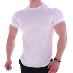 Männer Sommer T-Shirts Hochelastisch Slim Fit T-Shirt Männer Gebogener Saum Herren T-Shirts Einfarbig for Outdoor-Sportarten (Color : White, Size : M) von ZOKOL