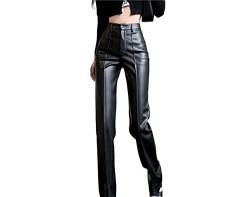 ZOKOL Damen-Lederhose, PU-Lederhose, Damen-Hosen mit hoher Taille, gerade, lockere Hose, Straßen-Damenhose mit weitem Bein (Color : Black, Size : S(40-48kg)) von ZOKOL