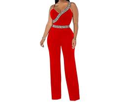 ZOKOL Frühlings-Sommer-Overall-Frauen gedruckter V-Ansatz Sling hohe Taillen-gerade Hosen-Overall-Frauen (Color : Red, Size : S) von ZOKOL
