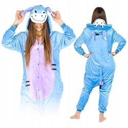 ZOLTA Jumpsuit Onesie für Damen und Herren - Sanft Kuschelig Unisex Pyjama - Warme Schlafanzug - Karneval Kostüm Damen oder Herren - Beliebte und Lustige Einhorn Motiv - Größe 158-168 cm (M) - Esel von ZOLTA