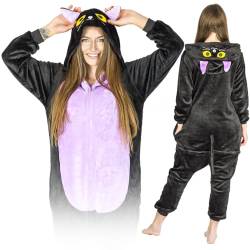 ZOLTA Jumpsuit Onesie für Damen und Herren - Sanft Kuschelig Unisex Pyjama - Warme Schlafanzug - Karneval Kostüm Damen oder Herren - Beliebte und Lustige Tiermotiv - Größe - S - Katze von ZOLTA