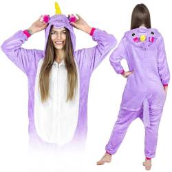 ZOLTA Jumpsuit Onesie für Damen und Herren - Sanft Kuschelig Unisex Pyjama - Warme Schlafanzug - Karneval Kostüm Damen oder Herren - Kostüm Einhorn Motiv - Größe 148-160 cm S - Einhorn von ZOLTA