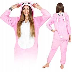 ZOLTA Jumpsuit Onesie für Damen und Herren - Sanft Kuschelig Unisex Pyjama - Warme Schlafanzug - Karneval Kostüm Damen oder Herren - Kostüm Einhorn Motiv - Größe 158-168 cm M - Hase von ZOLTA