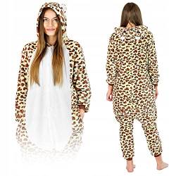 ZOLTA Jumpsuit Onesie für Damen und Herren - Sanft Kuschelig Unisex Pyjama - Warme Schlafanzug - Karneval Kostüm Damen oder Herren - Kostüm Einhorn Motiv - Größe 158-168 cm M - Leopard von ZOLTA