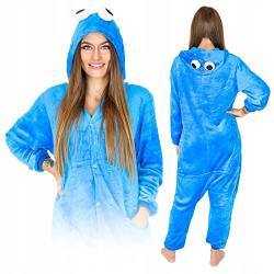 ZOLTA Jumpsuit Onesie für Damen und Herren - Sanft Kuschelig Unisex Pyjama - Warme Schlafanzug - Karneval Kostüm Damen oder Herren - Kostüm Einhorn Motiv - Größe 168-178 cm (L) - Blaues Monster von ZOLTA