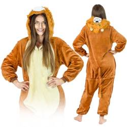 ZOLTA Jumpsuit Onesie für Damen und Herren - Sanft Kuschelig Unisex Pyjama - Warme Schlafanzug - Karneval Kostüm Damen oder Herren - Kostüm Einhorn Motiv - Größe 168-178 cm L - Löwe 2 von ZOLTA