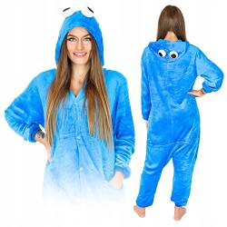 ZOLTA Jumpsuit Onesie für Damen und Herren - Sanft Kuschelig Unisex Pyjama - Warme Schlafanzug - Karneval Kostüm Damen oder Herren - Kostüm Einhorn Motiv - Größe 178-188 cm (XL) - Blaues Monster von ZOLTA