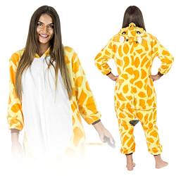 ZOLTA Jumpsuit Onesie für Damen und Herren - Sanft Kuschelig Unisex Pyjama - Warme Schlafanzug - Karneval Kostüm Damen oder Herren - Kostüm Einhorn Motiv - Größe 178-188 cm XL - Giraffe von ZOLTA