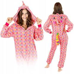 ZOLTA Jumpsuit Onesie für Damen und Herren - Sanft Kuschelig Unisex Pyjama - Warme Schlafanzug - Karneval Kostüm Damen oder Herren - Kostüm für Party und - Größe 148-160 cm S - Rosa Pegasus von ZOLTA