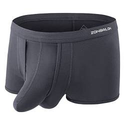Herren Dual Pouch Unterwäsche Kurzes Bein Bulge Boxershorts Getrennte Tasche Modal Trunks, 1 Packung: Dunkelgrau, Medium von ZONBAILON