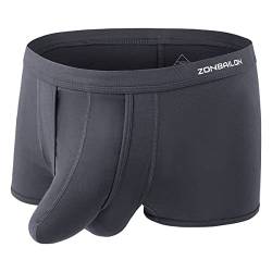 Herren Dual Pouch Unterwäsche Kurzes Bein Bulge Boxershorts Getrennte Tasche Modal Trunks, 1 Packung: Dunkelgrau, X-Large von ZONBAILON