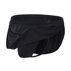 ZONBAILON Herren-Boxershorts mit integrierter Tasche, Tanga, G-String, sexy, geteilte Seitenlauf, aktive Shorts, Schwarz, Medium von ZONBAILON