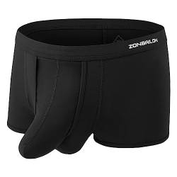 ZONBAILON Herren Dual Pouch Unterwäsche Short Leg Bulge Boxer Briefs Separated Pouch Modal Trunks, 1 Packung: Schwarz, Medium von ZONBAILON