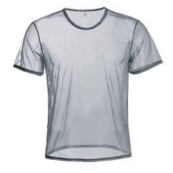 ZONBAILON Herren Sexy Mesh Fitted Shirt Kurzarm Transparent Muskel T-Shirts Top für Herren M L XL 2XL 3XL, GRAU, Mittel von ZONBAILON