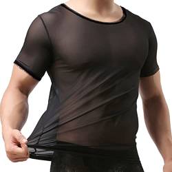 ZONBAILON Herren Sexy Netzhemd Kurzarm Schwarz durchsichtig Transparent T-Shirts Top für Männer M L XL 2XL 3XL, schwarz, Groß von ZONBAILON